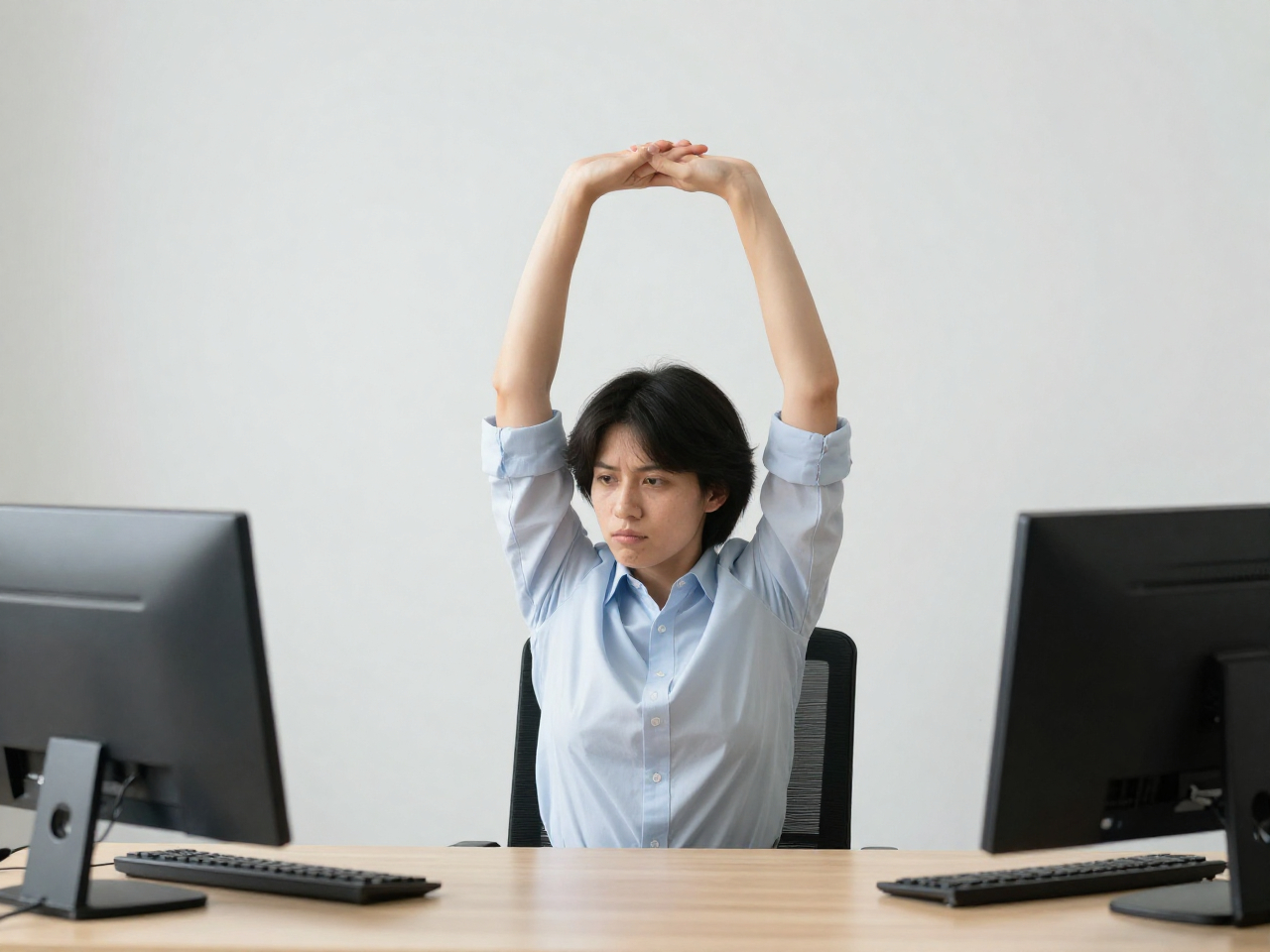Desk stretch technique demonstrated by Cleanserinse